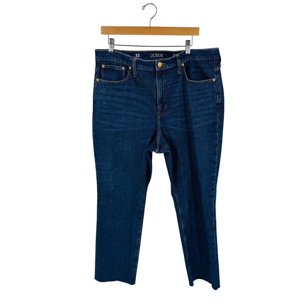 J.‎ Crew Dark Wash '96 Straight Leg Jeans Raw Hem Size 32 High Rise Classic